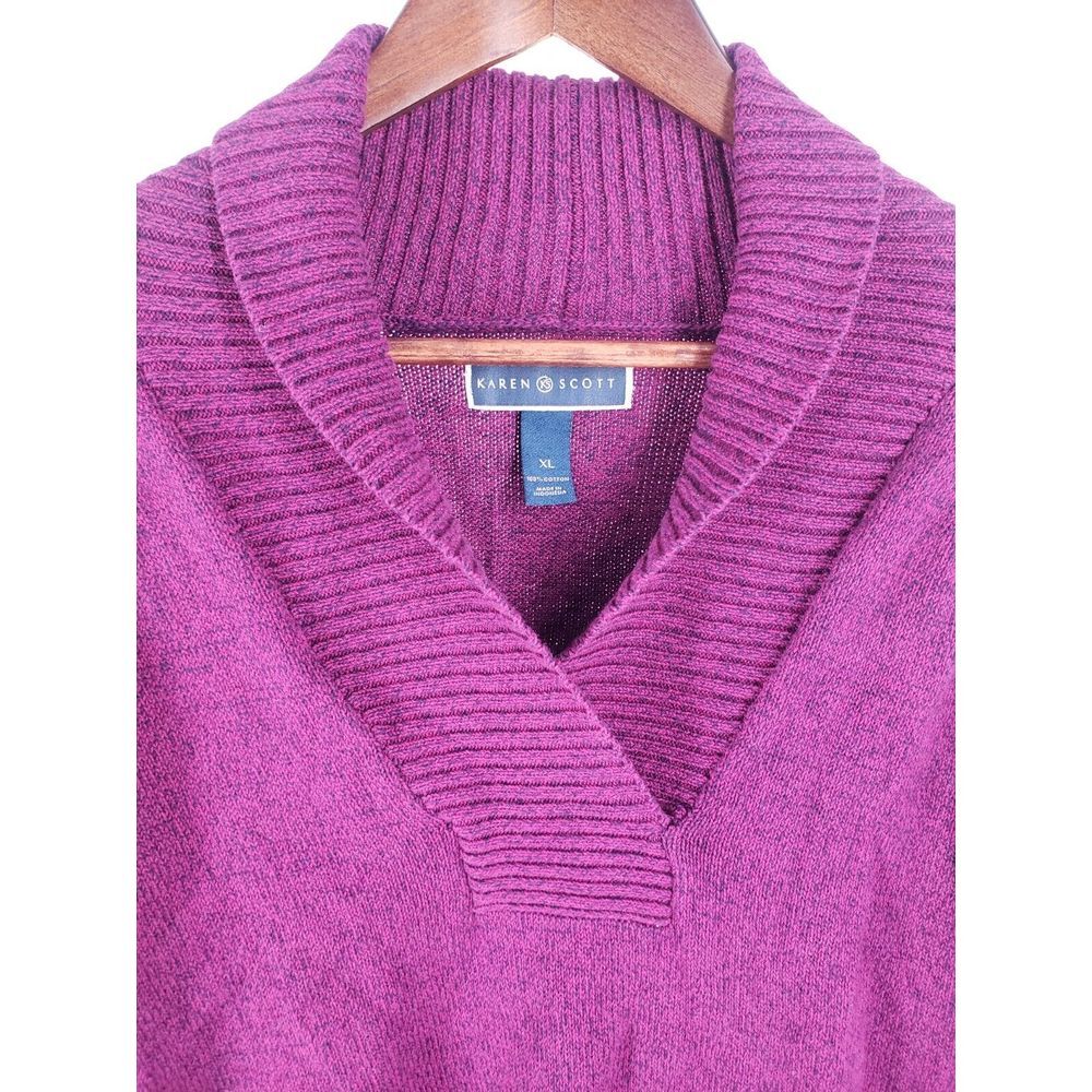 Karen Scott Rib Knitted Plum Royal Purple Sweater Size XL Cotton Stretch Heather